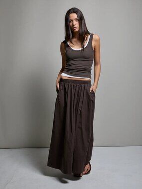 Asher Los Angeles Kate Poplin Pleated Skirt in Espresso Size Small